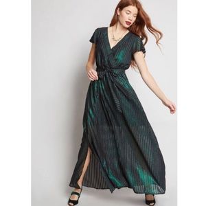 ModCloth Your Time to Shine Metallic Green Maxi Dress